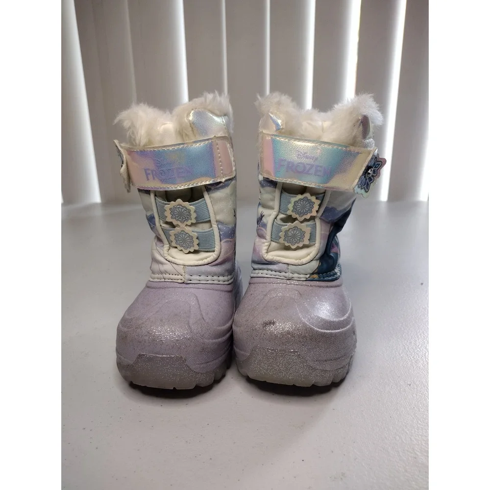 Girls Disney Frozen Winter Snow Boots Size 7 Purple Elsa Anna Warm‎ Lined